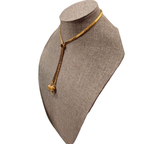 Monet 1960s Vintage Gold Slide Lariat Layering Chain Dangle Necklace - Picture 3 of 11